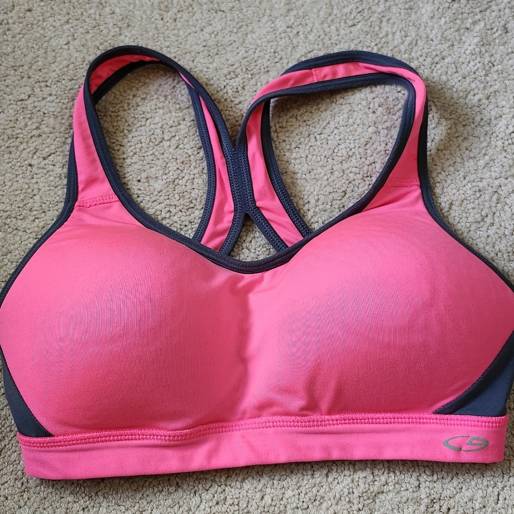Champion Pink and Gray Sports Bra with Racerback Design